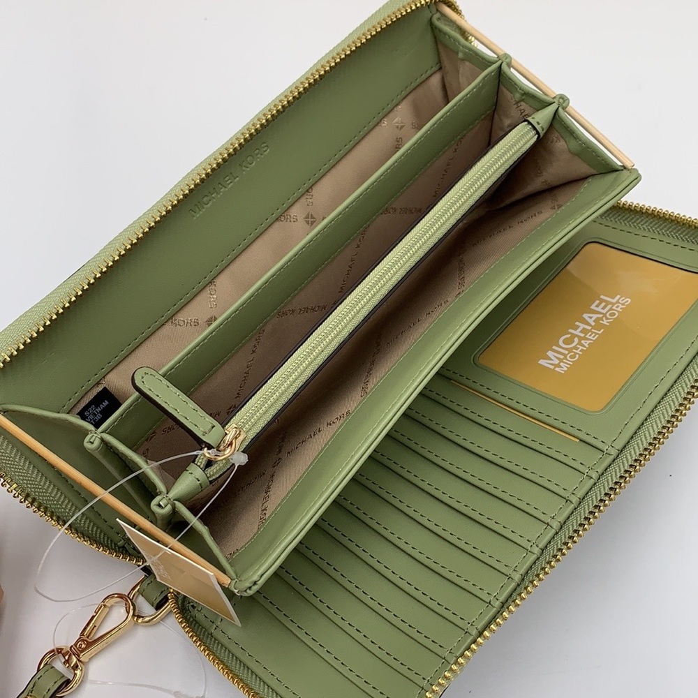 MICHAEL KORS  Large Travel Continental Leather
Color: Light Sage/ Brown multi - Picture 7 of 16